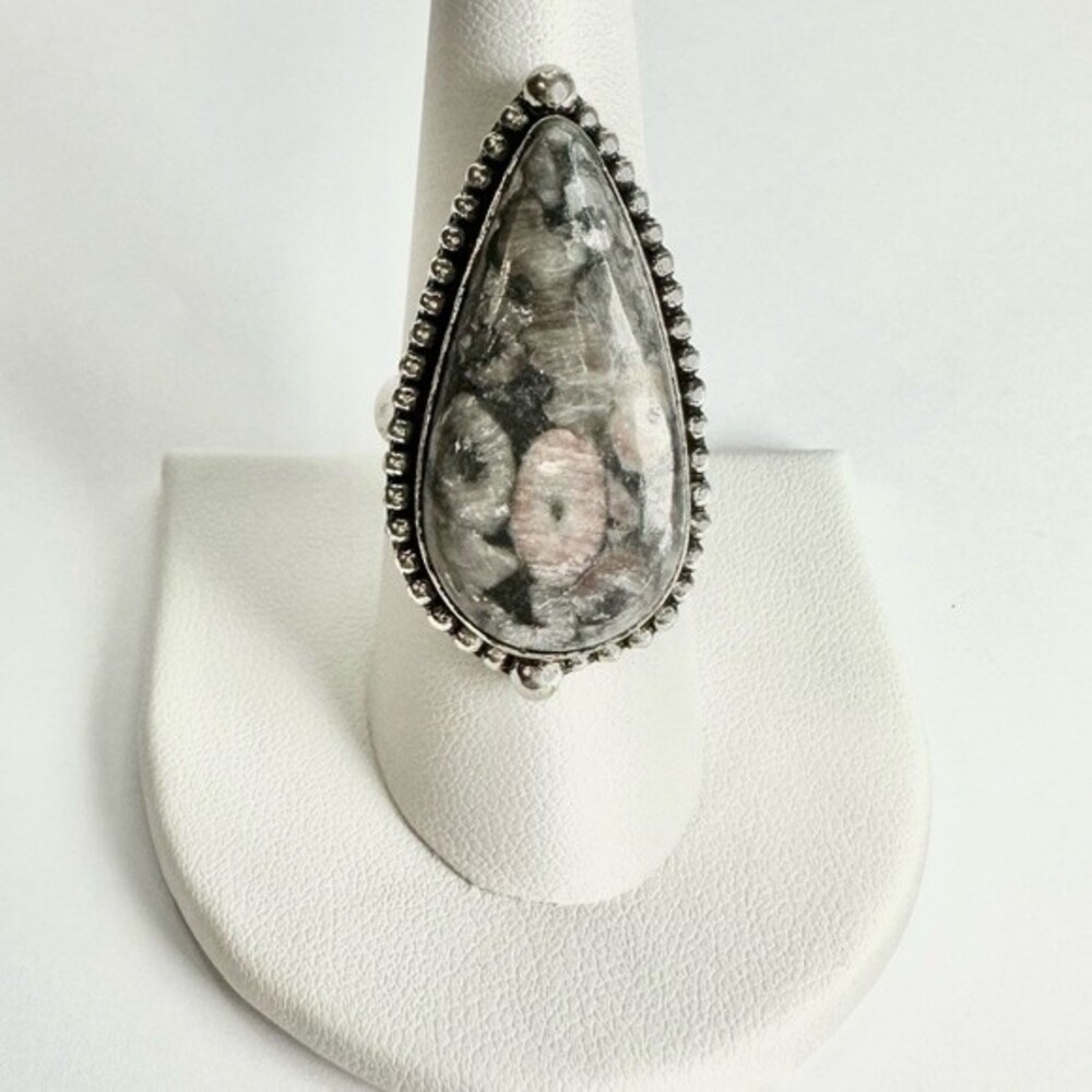 CRINOID Fossil Genuine Stone 925 Sterling Silver Ring